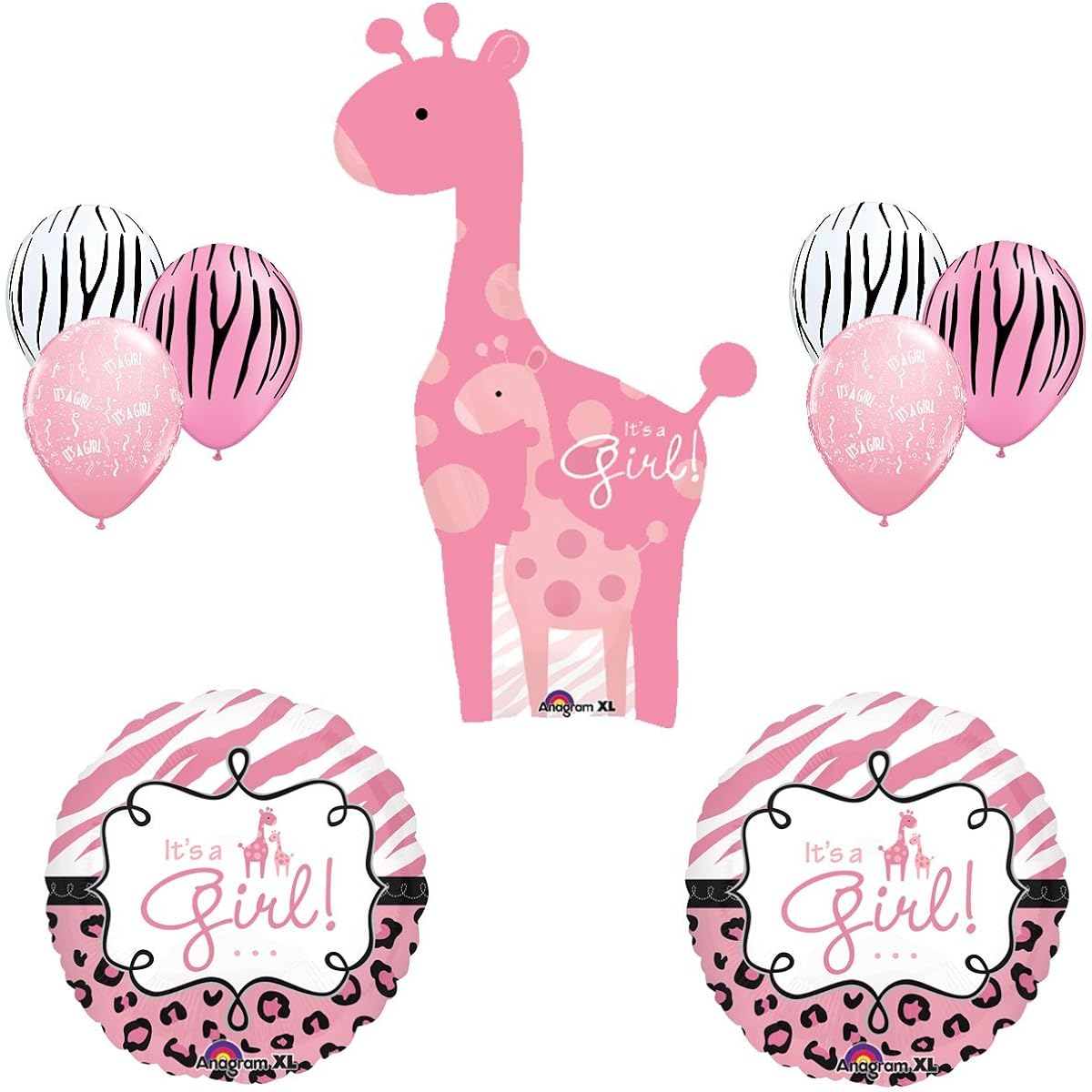 Safari It's a Girl Giraffe Pink Zebra Balloon Baby Shower Party Supplies Gift Set
