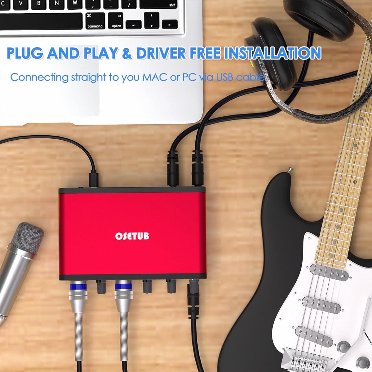 OseTub USB Audio Interface Solo 24-bit/192kHz 48V Phantom Power Compatible with Most DAWs and Recording Software USB Audio Interface Ideal for Podcasts/Recording/Live Streaming (AR004A-R-2)