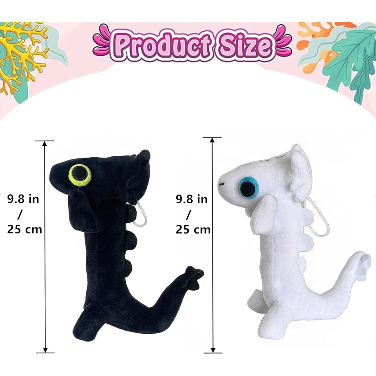 TQJOUJOU Dancing Toothless Splash 10" Black and White Toothless Plush Adorable Anime Stuffed Animal Toy Pillow for Kids and Fans Easter Birthday Gift