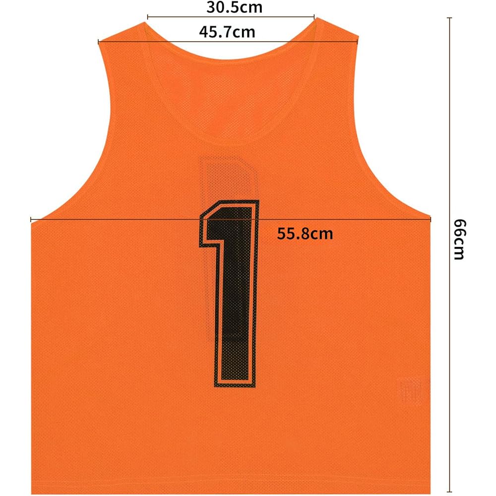 TOEPODO Bibs for Adults, 12 Pieces, Numbers 1 to 12, Front, Front and Back Numbers Included, Storage Bag Included, Sweat Absorbent, Lightweight, Good Breathability, Unisex, Soccer, Basketball, Futsal School, Events, Municipalities, Sports Days