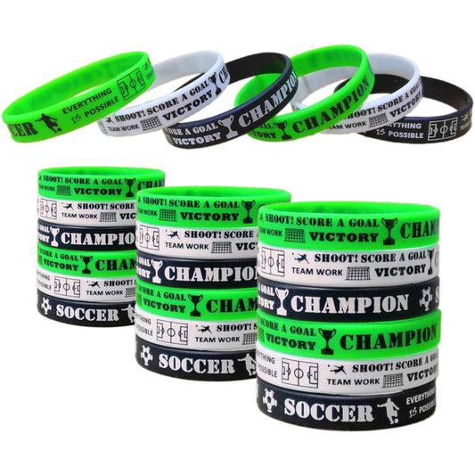 48pcs Soccer Motivational Silicone Wristbands for Kids - Personalized Silicone Rubber Bracelets - Sports Awards - Party Favors & Supplies - Birthday Party Goodie Bag Stuffers - Carnival/Events