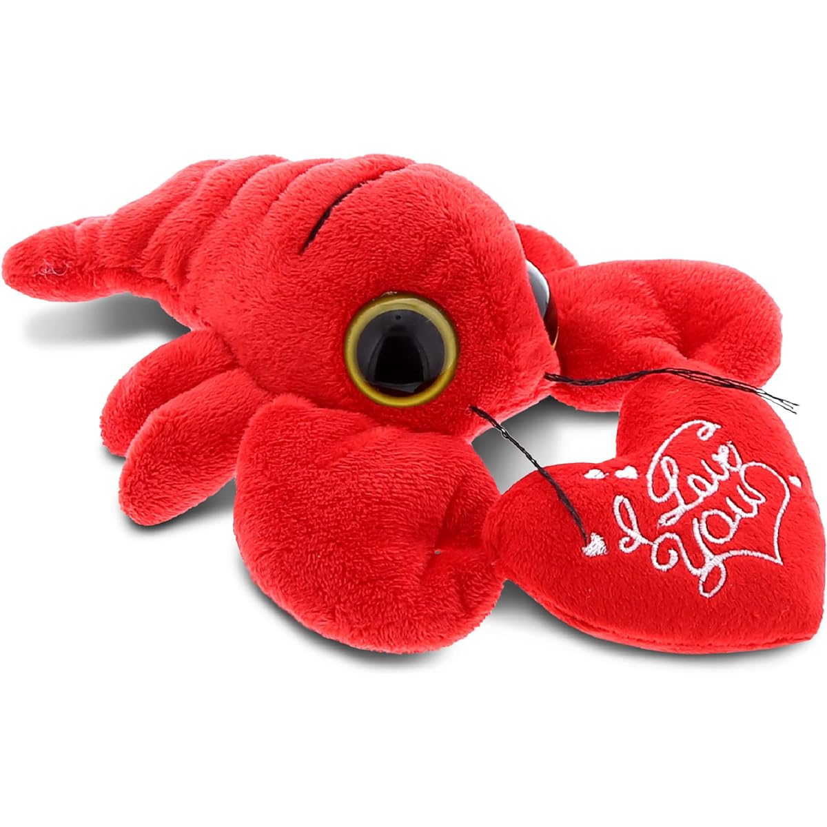 DolliBu I Love You Valentine Plush Big Eyes Red Lobster - Cute Soft Huggable Stuffed Animal with Red Heart for Valentine's Day, Birthday Gift, Anniversary, Romantic Date - 6 Inch