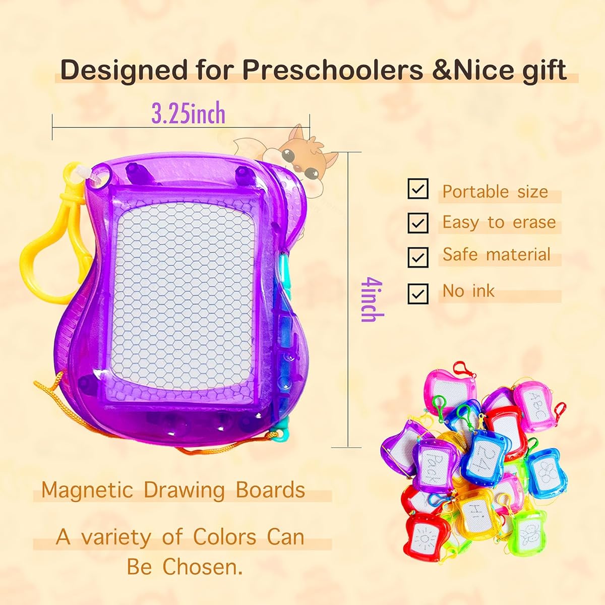24 Pack Mini Magnetic Drawing Board Keychain Erasable Sketch for Backpacks Kids Classroom Rewards Party Favors Goodie Bags Stocking Stuffers