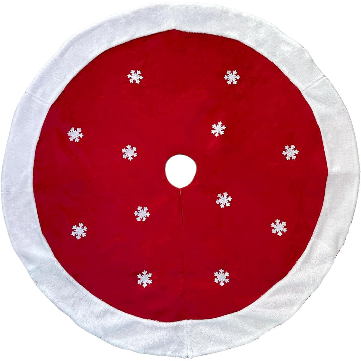 White Knit Christmas Tree Skirt, 48" Diameter, Classic White Knit Center, Buttoned Decoration, Soft, Boxing Day Gift, Present