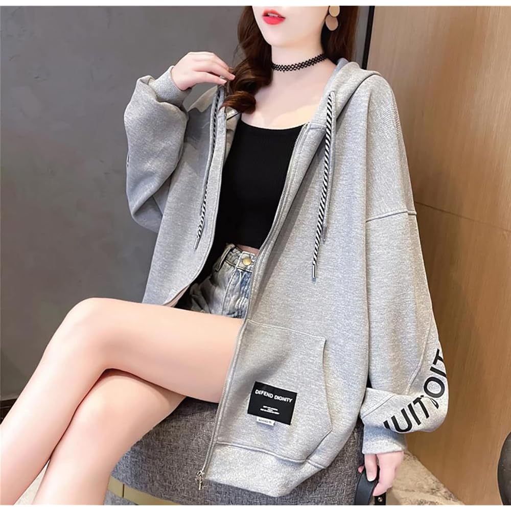 [MMTYRM] Zip Up Women's Sweatshirt Hoodie Loose Hooded Outerwear Sweatshirt Casual Zip Up Hoodie Women's Fashion Autumn Outerwear Korean Style Harajuku Style