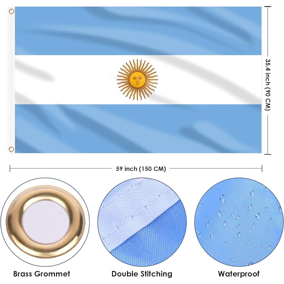 AhfuLife Argentina Flag 5ft x 3ft St. Andrew's Day 1/2/4pcs Large Flag - With Brass Eyelets on Both Sides for Rugby Football World Cup 2023 Party Decorations (1pc)