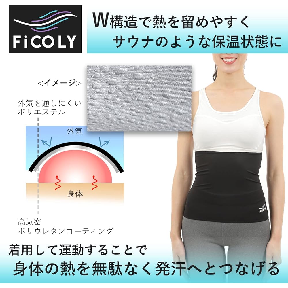 [FiCOLY] Shape Up Belt, Women's, Belly Wrap, Compression, Waist Shaper, Sweating, Tummy Tightening, Large Size, Sauna Belt FSWW-1