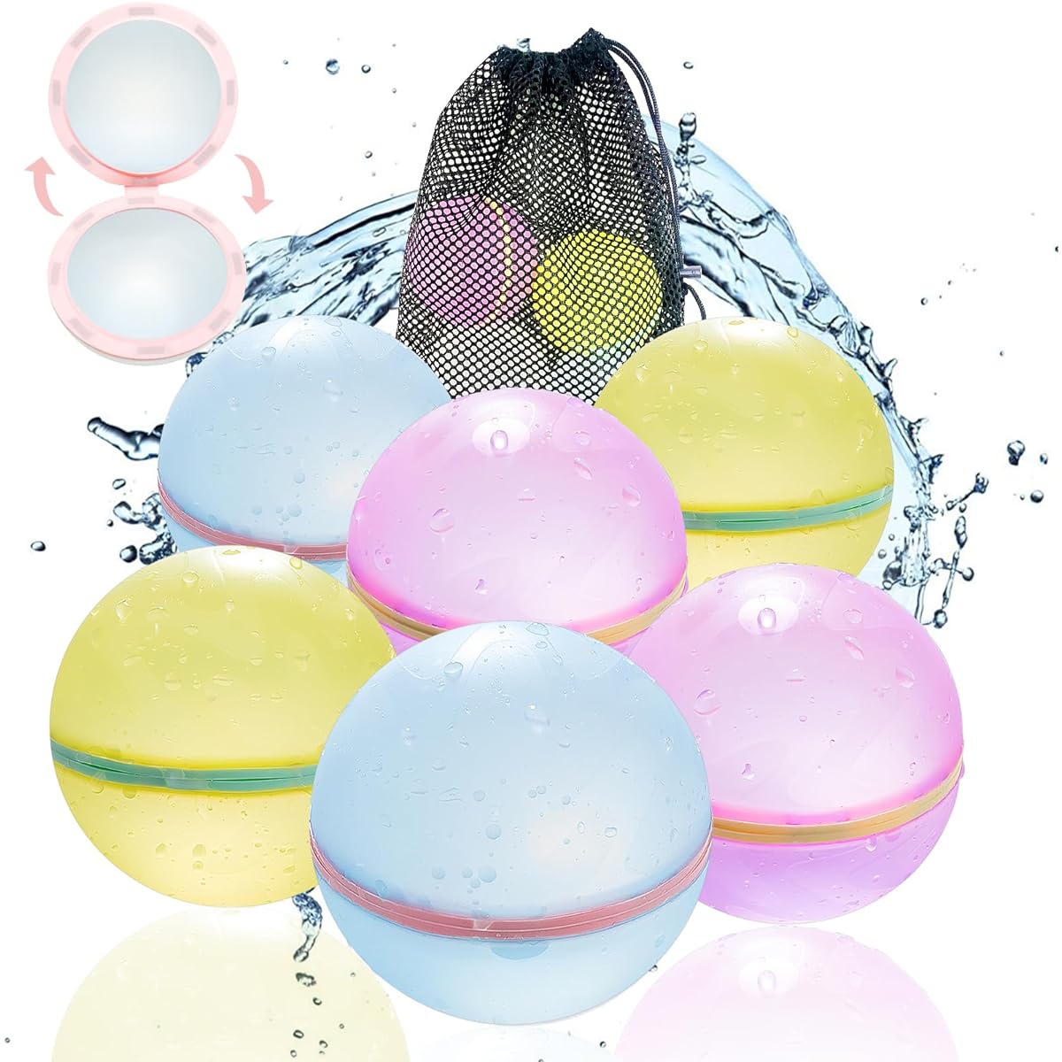 TIZIKCON Reusable Macaron Water Balloons Latex Free Silicone Water Polo Summer Fun Outdoor Water Play Game for Kids/Adults Outdoor Play Bath Backyard Pool Party Supplies (6 Pieces)