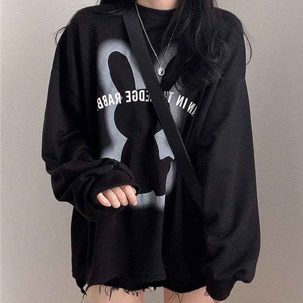 [bluefeel] Women's Sweatshirt, Long Sleeve T-Shirt, Round Collar, Parka, Top, Casual, Print, Stylish, Loose, High Quality, Drop Shoulder, Simple, Plain, Cute, Commuting, Going Out, Spring, Autumn
