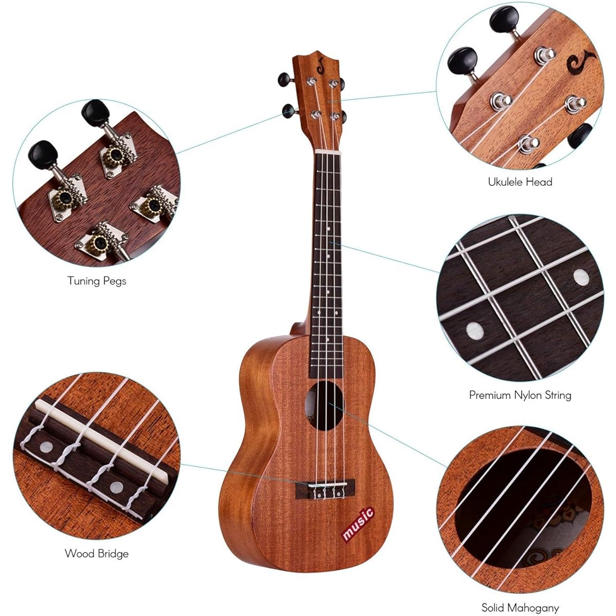 Ukulele 23 Inch Concert Ukulele Mahogany Wood Hawaii Guitar for Beginners Musical Instruments