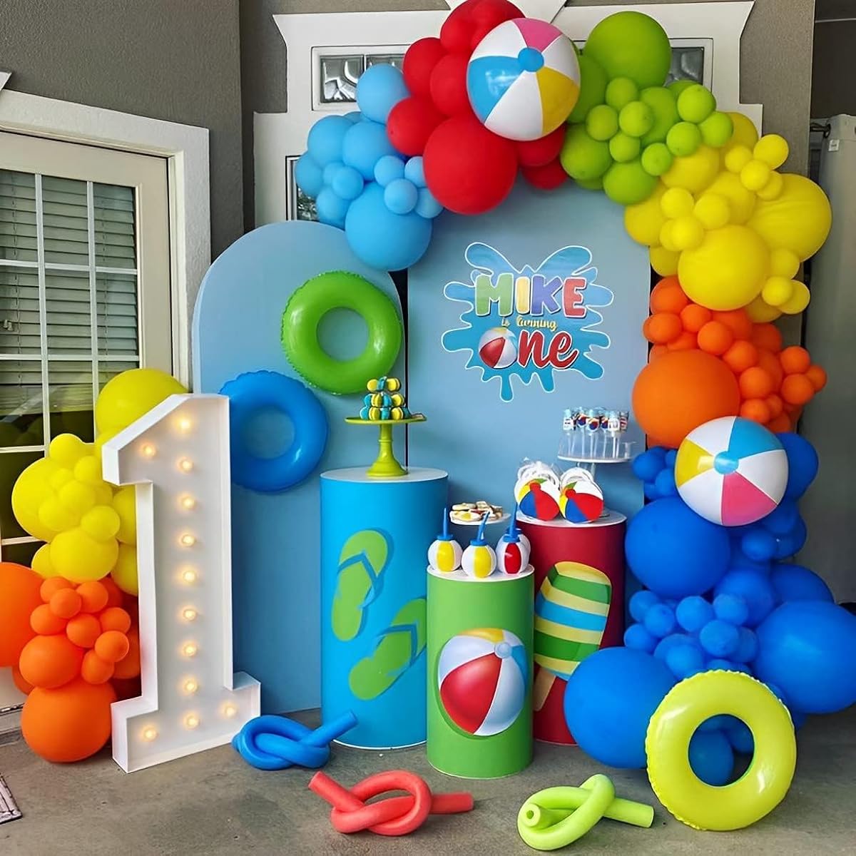 Summer Pool Beach Party Decorations, 146 Pieces Beach Balls Tropical Balloons Garland Arch Kit for Kids Luau Hawaii Baby Shower Event Birthday Party Supplies