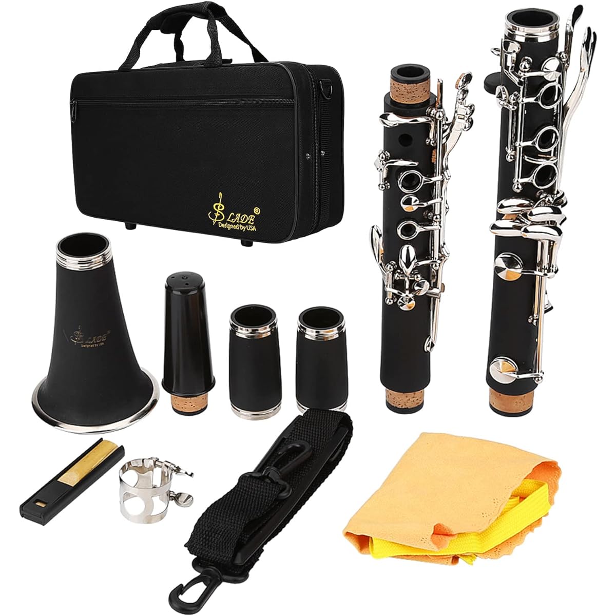 Bb Clarinet 17 Key Descending B Tone Bakelite Clarinet with Reeds Cleaning Cloth Bag Woodwind Instrument Wind Instrument