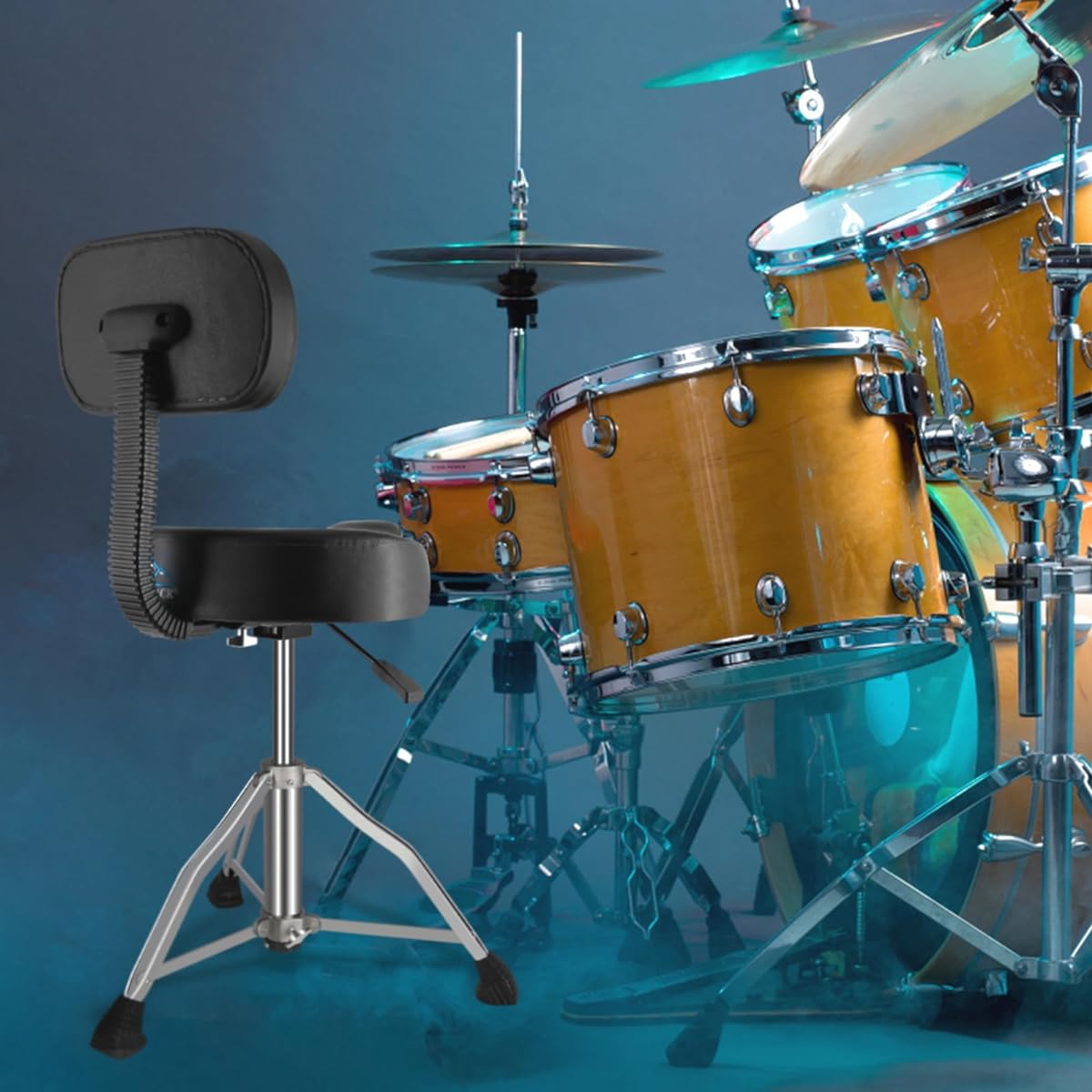 EASTROCK Drum Throne Height Adjustable Motorcycle Style Heavy Duty Drum Chair with Backrest Drum Stool Drummer for Adults