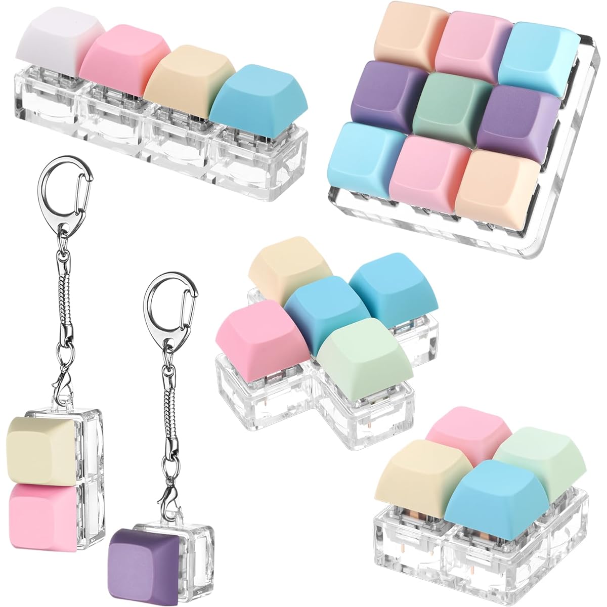 Keyboard Fidget Keychain, Decompression Toys, Keyboard Fidget Clicker, Finger Keyboard Toys, Fidget Keychain with LED Light, Stress Relief Keyboard, Keyboard Clicker, Great Gift for Passing Boredom Time