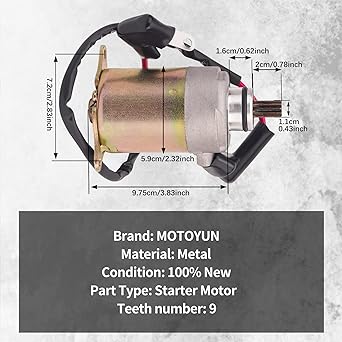 MOTOYUN Starter Motor GY6 125cc 150cc Engine ATV Scooter Moped Quad Jonway 152QMI 157QMJ Carter Talon Yerf Dog Go Kart Taotao SUNL Baja Ice Bear Tank Roketa 9 Tooth 4 Wheel Vehicle