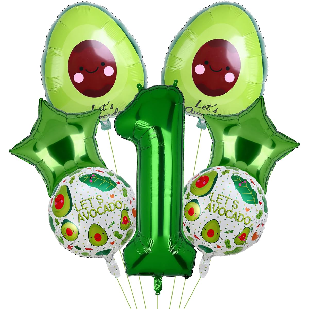 Avocado Party Decorations Fruit Avocado Birthday Number Foil Balloons Mexican Fiesta 1st Birthday Avocado Themed Party Supplies 7pcs