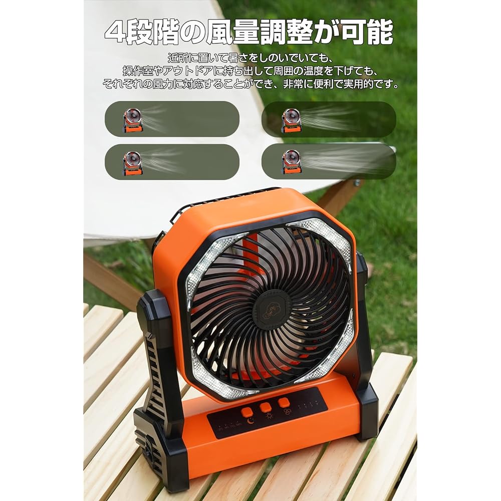 SOPPY Camping Fan with Hook, Hanging [20000mAh Large Capacity] 100 Hours Continuous Operation, Double Rotation, Strong Wind, Distance, 4 Levels of Air Flow Adjustment, LED Light, Sleep Mode, Low Noise, Disaster Prevention, Camping, Sleeping in the Car, S