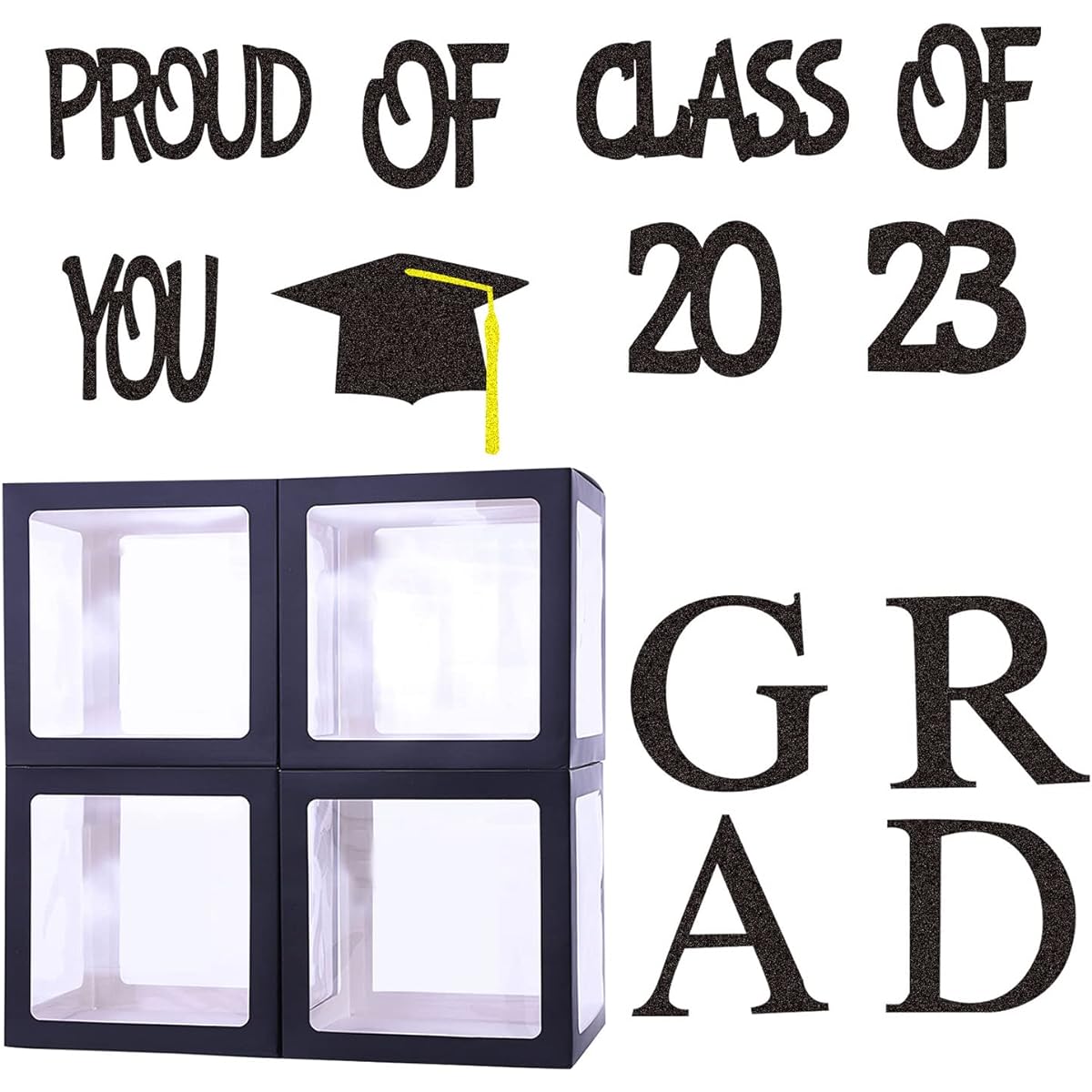 Graduation Decoration Balloon Box 2023 So Proud of You Graduation Decoration 2023-Black
