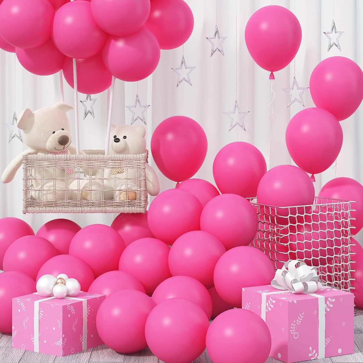 Jobkoo 12inch 30pcs Hot Pink Balloons for Birthday Anniversary Wedding Party Decorations