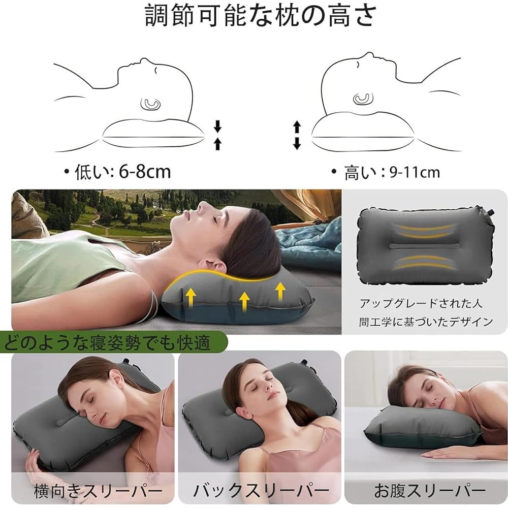 Comes with a compact storage bag! Ultra-light non-slip air pillow - Portable travel pillow, air pillow, camping pillow, air pillow, lumbar pillow - perfect for camping and traveling - comfortable outdoors, sleeping in the car, or in the office (black)