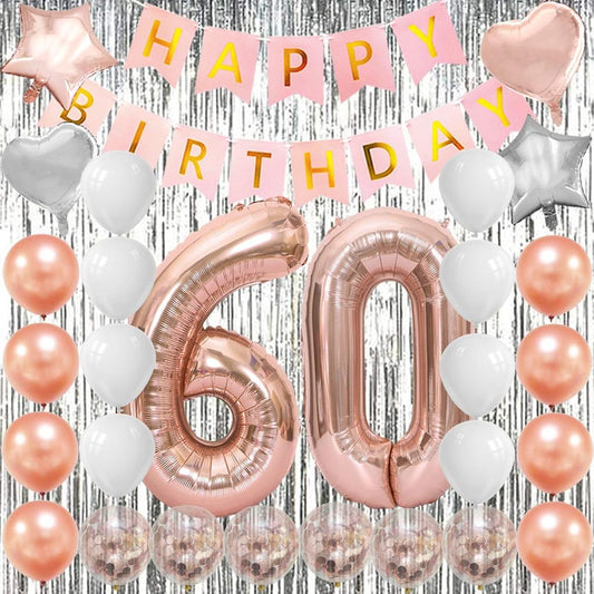 60th Birthday Decorations for Women Rose Gold 60th Birthday Decorations 60th Party Decorations Rose Gold 60 Balloons 60 Balloon Kit