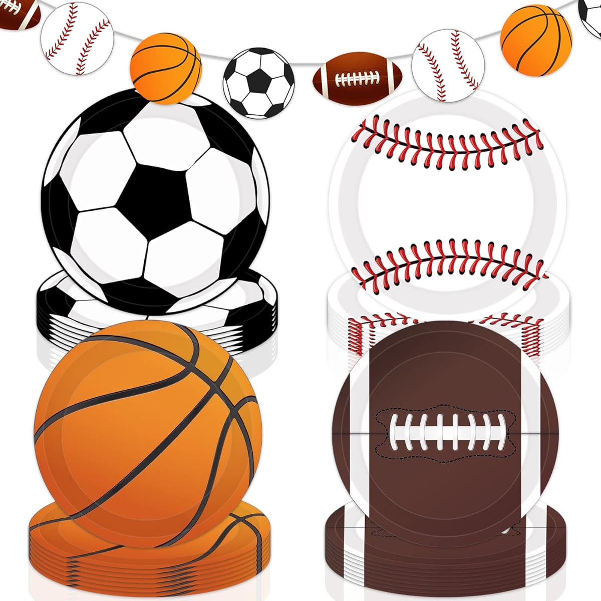 Ertyjikg Sports Theme Birthday Party Supplies 64 Pieces Sports Party Plates and Sports Theme Banner