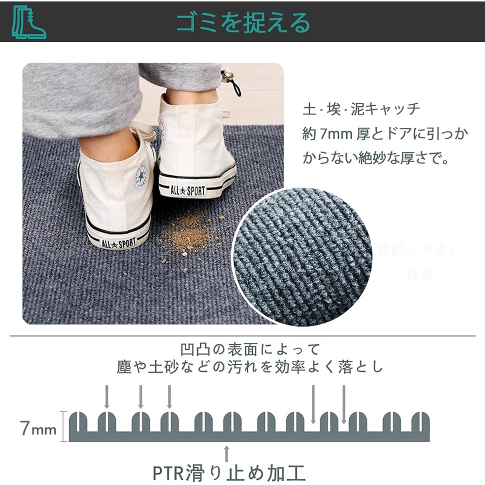 [Bcrio] Entrance mat, outdoor, indoor, non-slip, commercial use, mud remover, water absorption, quick drying, hallway mat, anti-slip mat, chair mat, tile mat carpet, noise prevention (gray 90*300)