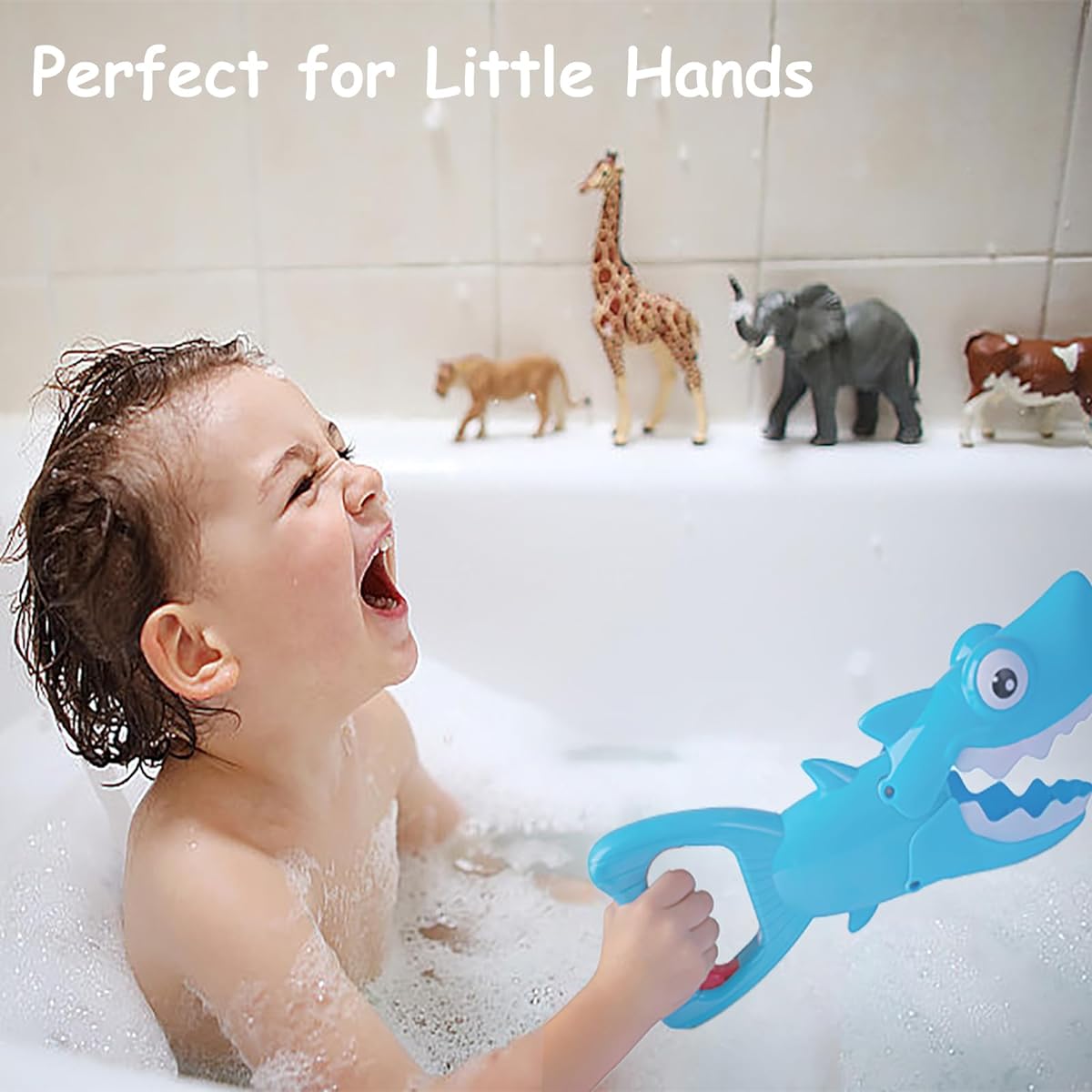 LITTLE FROGGY Baby Shark Bath Toy, Blue Swim Grabber with 4 Colorful Fish, Toddler Pool Toy, Animal Tub Gift, Ages 3+, Boys and Girls