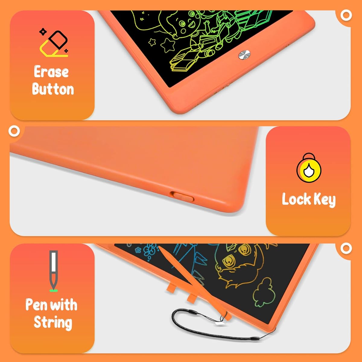 SIXGO LCD Writing Tablet 2 Pack 10 Inch Colorful Painting Pad Reusable Doodle Board with Erase Button Educational Gift for 3 4 5 6 7 Years Toddler Kids Boys Girls (Combination-Color)