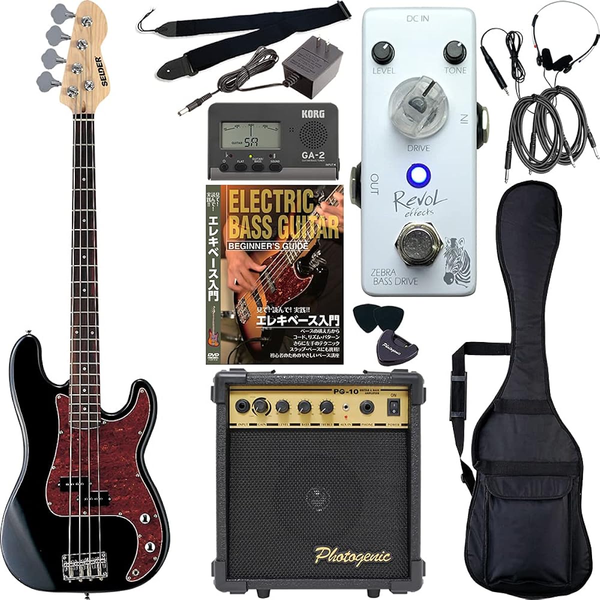 SELDER Precision Bass Electric Bass PB-30/BK/T Sakura Gakki Original Revol Effects Effector Beginner's Set [Overdrive ZEBRA BASS DRIVE/EBOD-01]