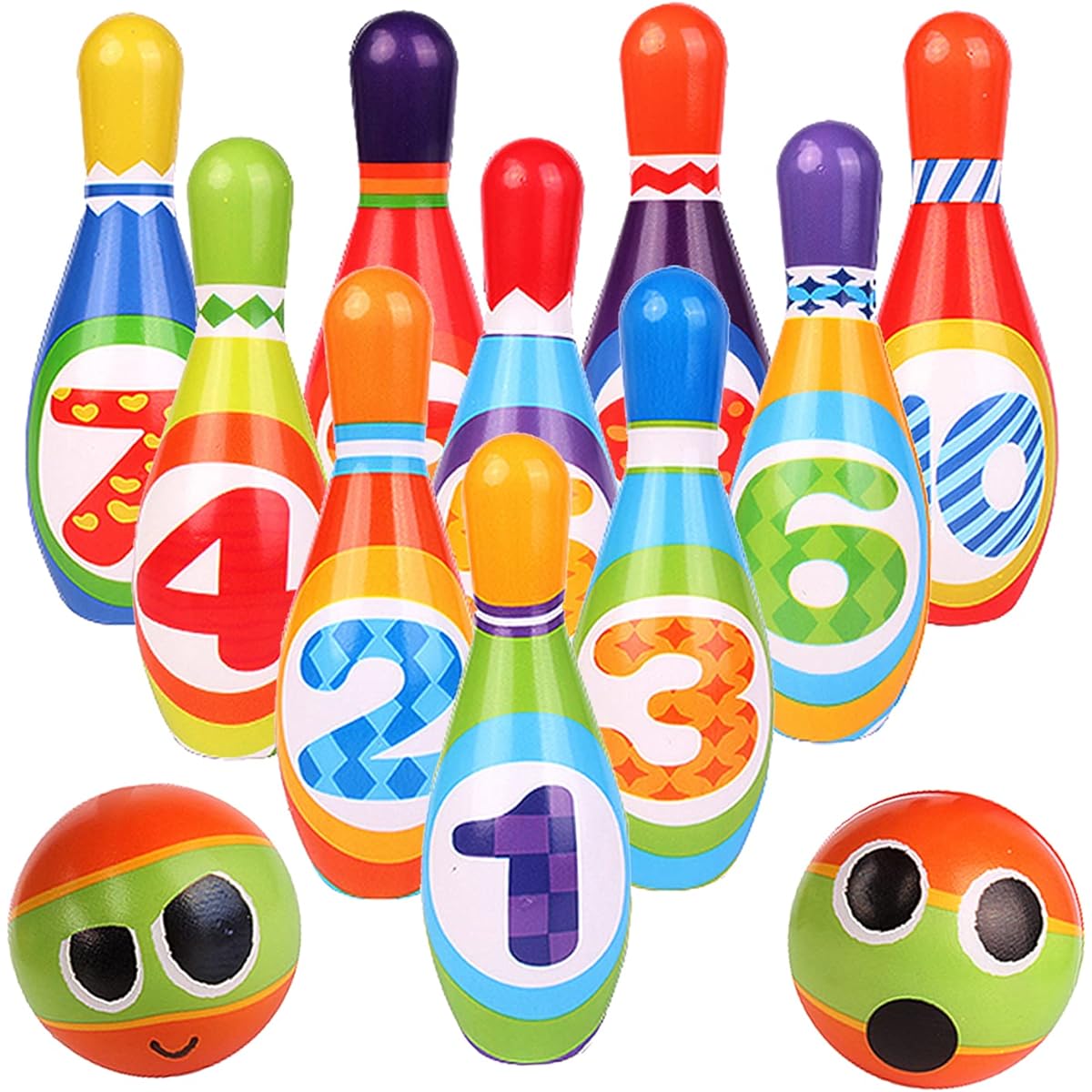 ToyVelt Bowling Set for Kids - Includes 10 Bowling Pins & 2 Balls - Educational Early Development Indoor & Outdoor Game Set - Toddler & Infant Boys & Girls Ages 3, 4, 5-12
