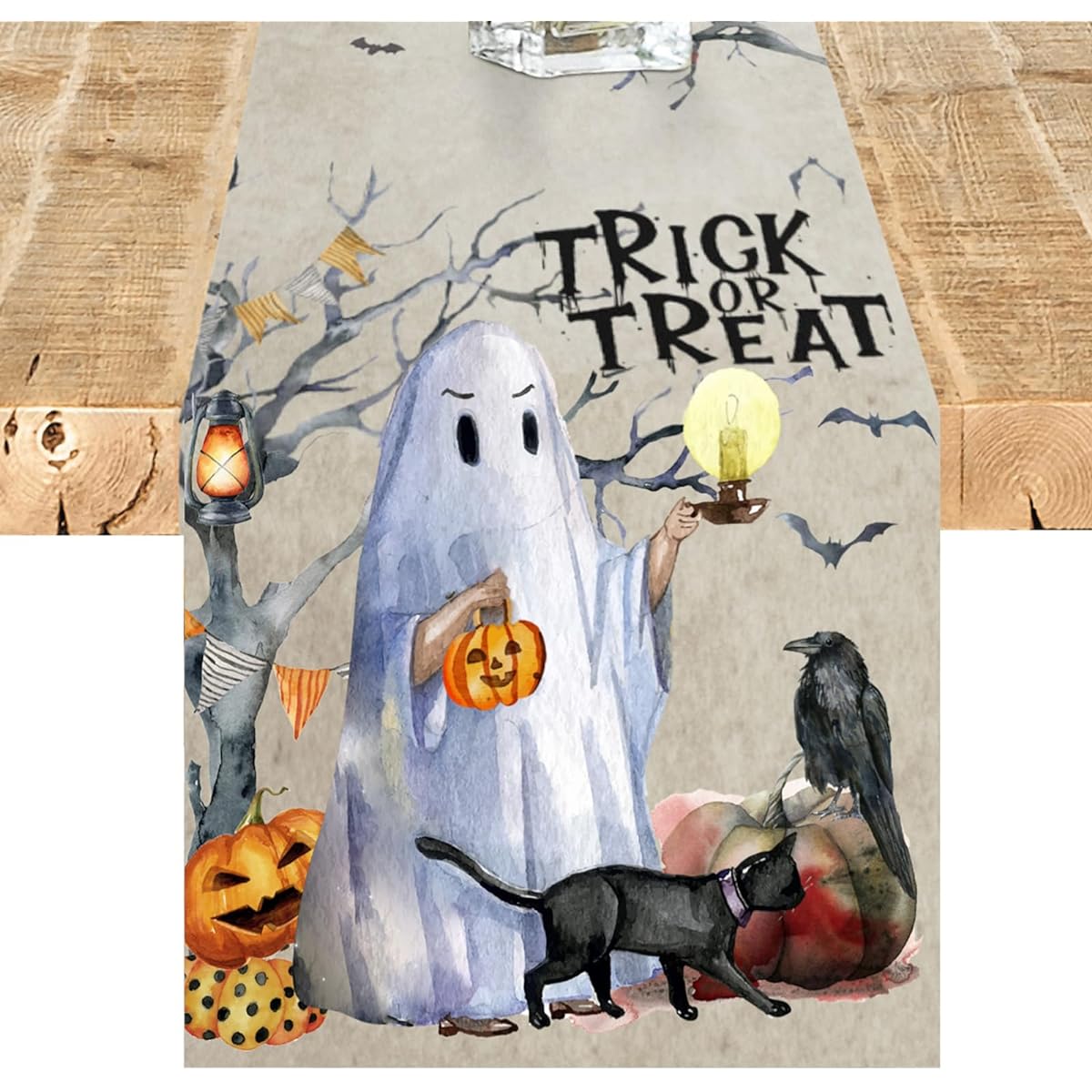 Halloween Table Runner Halloween Decorations Indoor Table Runner 72" Long Linen Farmhouse Style Home Party Decor (Halloween Table Runner 13" x 72")