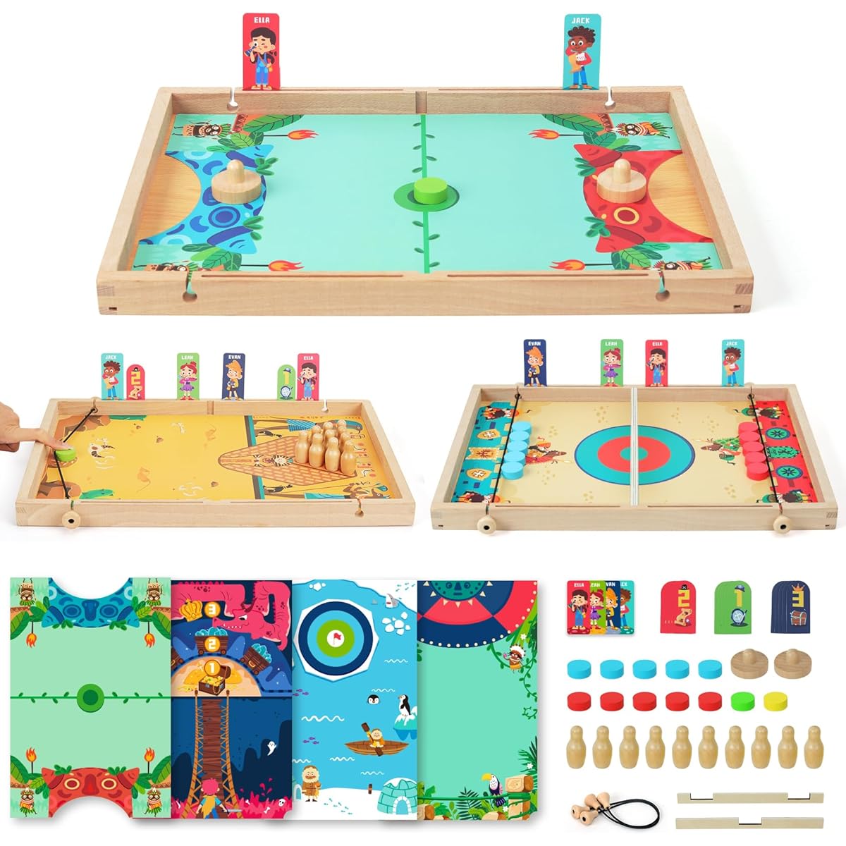 QZMTOY Large High Speed Sling Puck Game Air Hockey Table Game - 10 in 1 Family Game for Kids Boys Girls Teens Adults Wooden Hockey Board Game