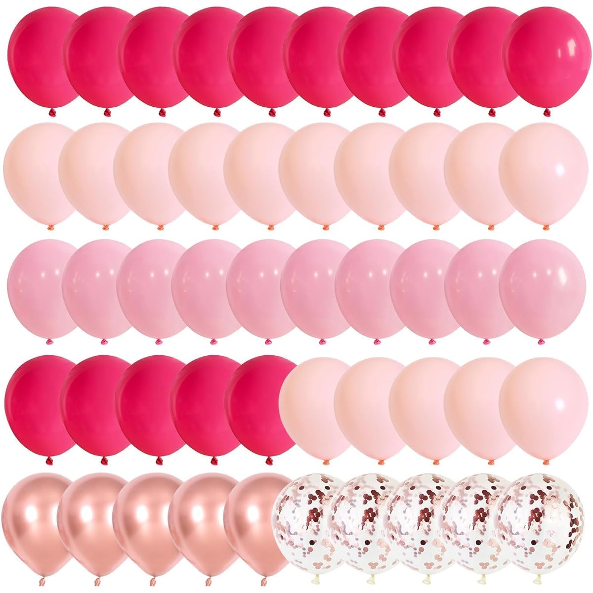 Pink Rose Gold Balloons Kit, 60pcs Hot Pink Pastel Pink Orange Latex Balloons Metallic Rose Gold Confetti Balloons for Birthday/Princess Theme/Baby Shower/Wedding/Valentine's Party Decorations