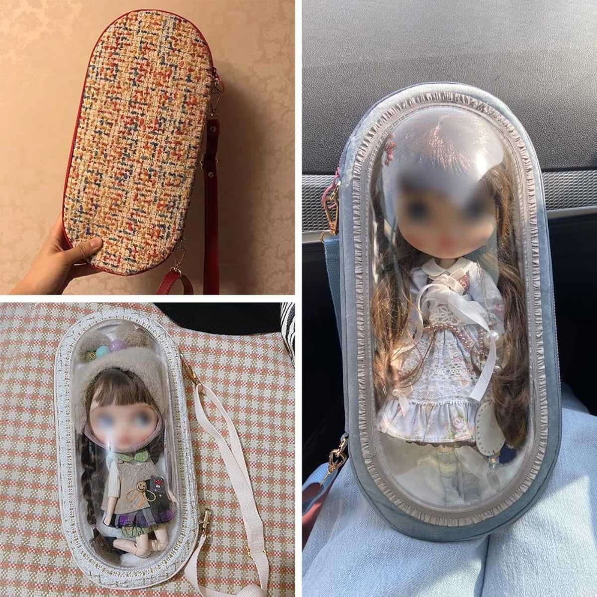 HIGHAWK Doll 1/6 Size BJD Doll Blythe Outing Bag Going Out Doll Transparent Toy Dust Cover Box Case Space Capsule Shoulder (Red)