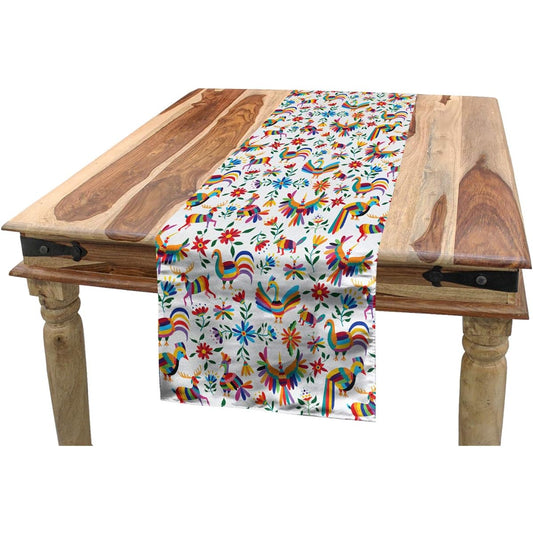 Ambesonne Mexican Table Runner Traditional Latin American Art Design Natural Inspiration Flowers and Birds Dining Room Kitchen Rectangular Runner Multicolor 16" W By 120" L run_48685_16x120