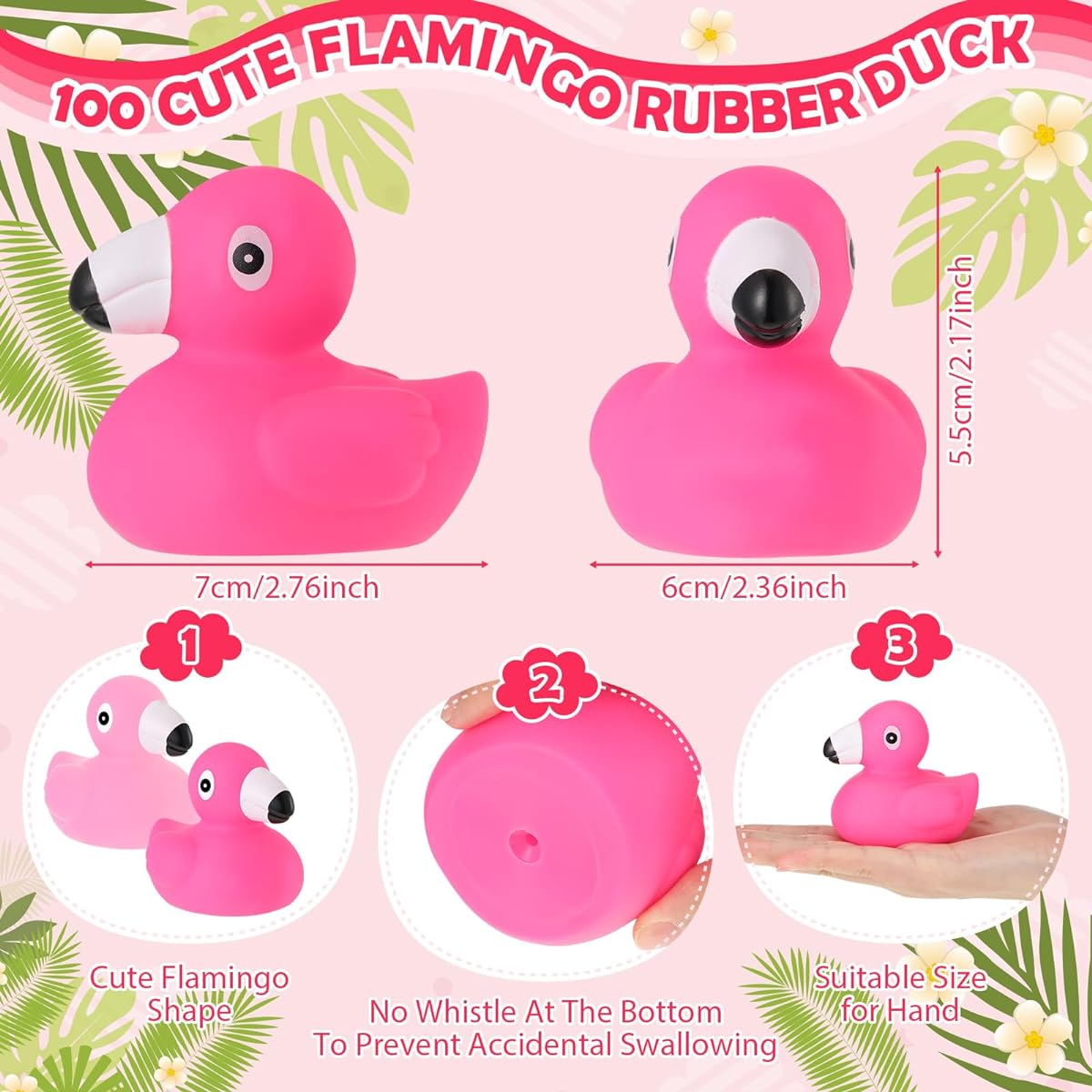 Jerify 100pcs Flamingo Rubber Ducks Bulk Rose Pink Light Pink Flamingo Bath Toys Floating Flamingo Toys Summer Beach Rubber Duck Shower Toys Party Favors Decorations Classroom Giveaways