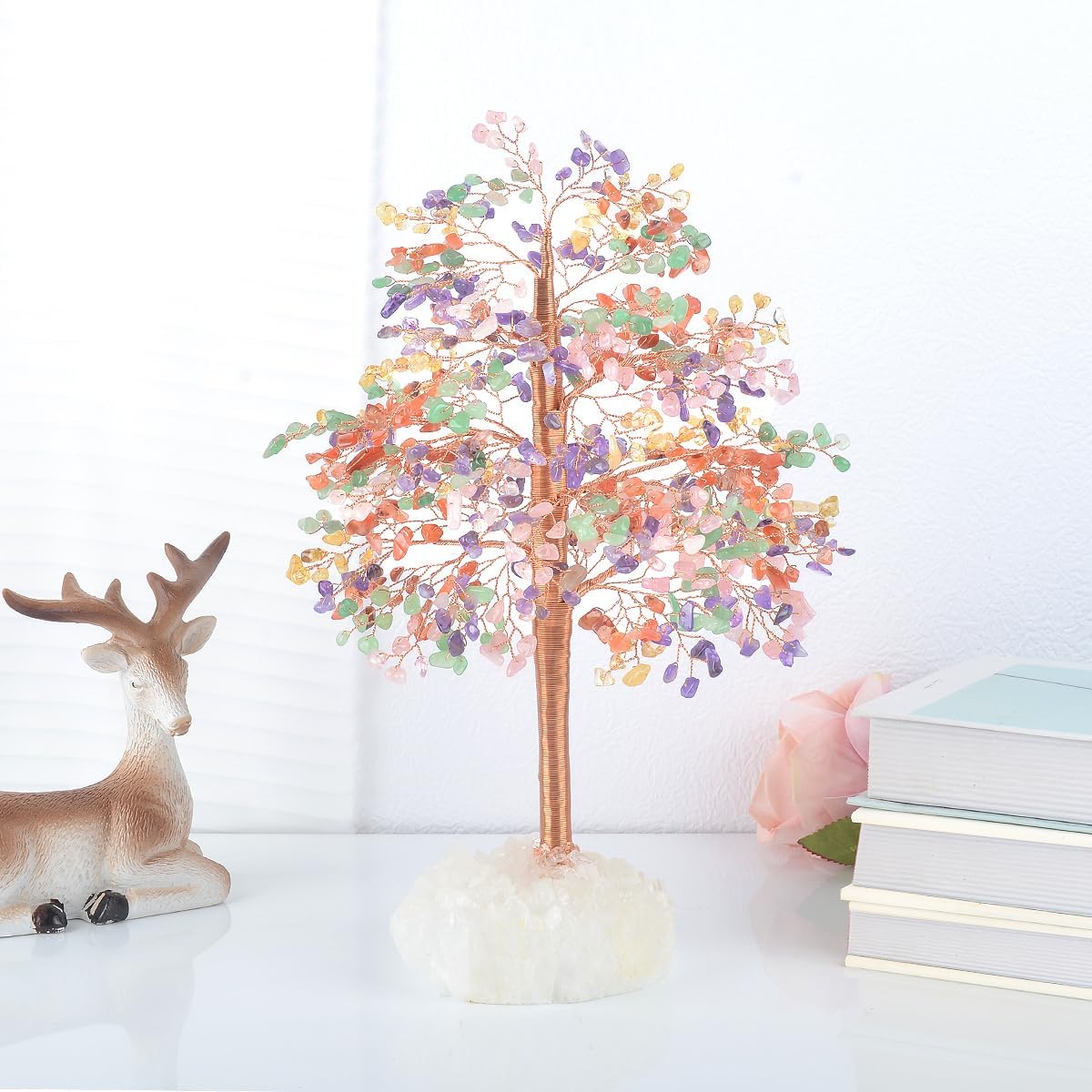 MASGEMES Handmade Gemstone Crystal Tree (Multi Stone Tree Quartz Cluster Base)