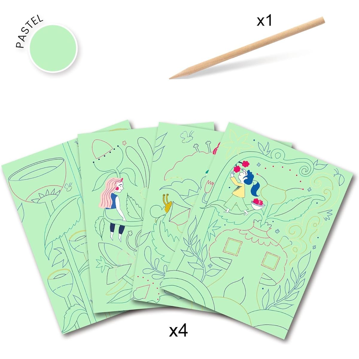 Djeco Scratch Card Art Kit - Fantasy Garden