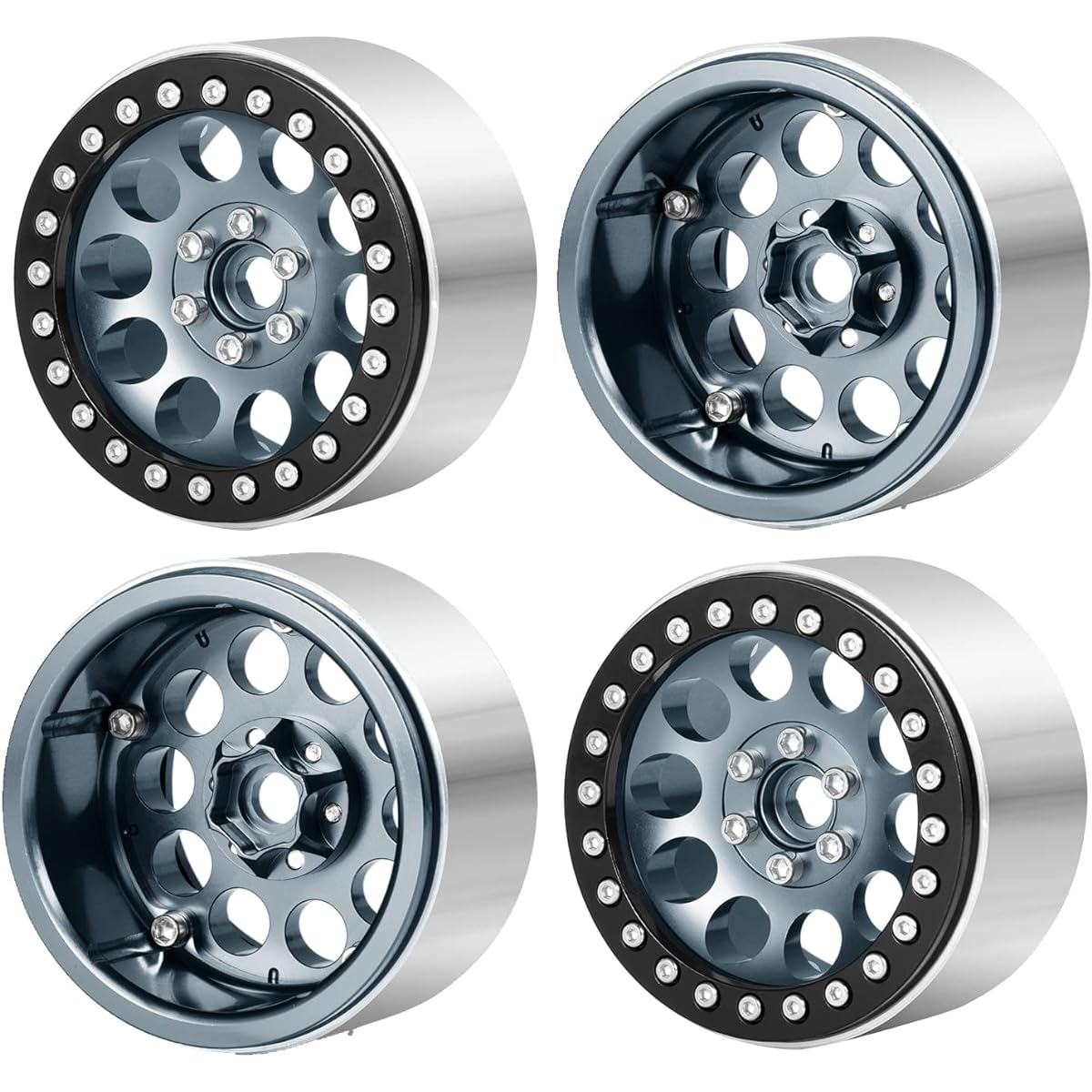 Maleonn RC Aluminum Alloy 2.2 Beadlock Wheels 35mm Metal Wheel Hub Set for 1/10 Scale SCX10 D90 Wraith 90048 90018 RR10 RC Crawler Car Accessories Titanium and Black 4pcs Set