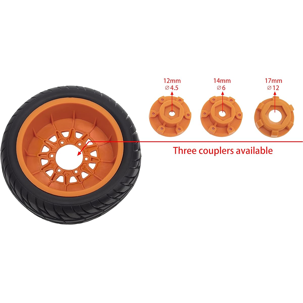 DKKY 1/10 Short Course Truck Tire Buggy Rubber Tire 12mm 14mm 17mm Coupler for Slash Arrma Redcat (Orange)