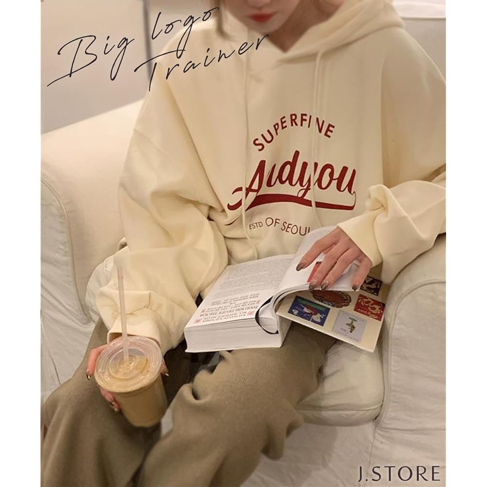 [J.STORE] Center Logo Print Sweatshirt Hoodie Casual Hooded Long Sleeve Spring Autumn Tops Women's