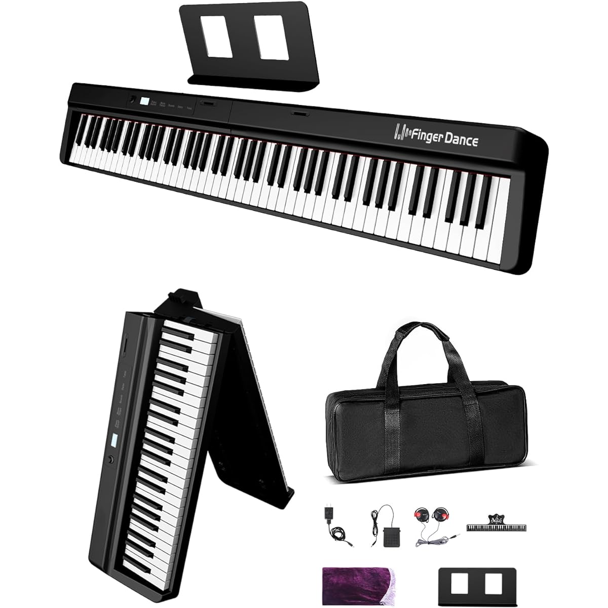 Electronic Piano, 88 Keys, Foldable, Portable, for Beginners and Adults, Built-in Songs, Earphone Compatible, Two 25W Speakers, Midi & Bluetooth Support