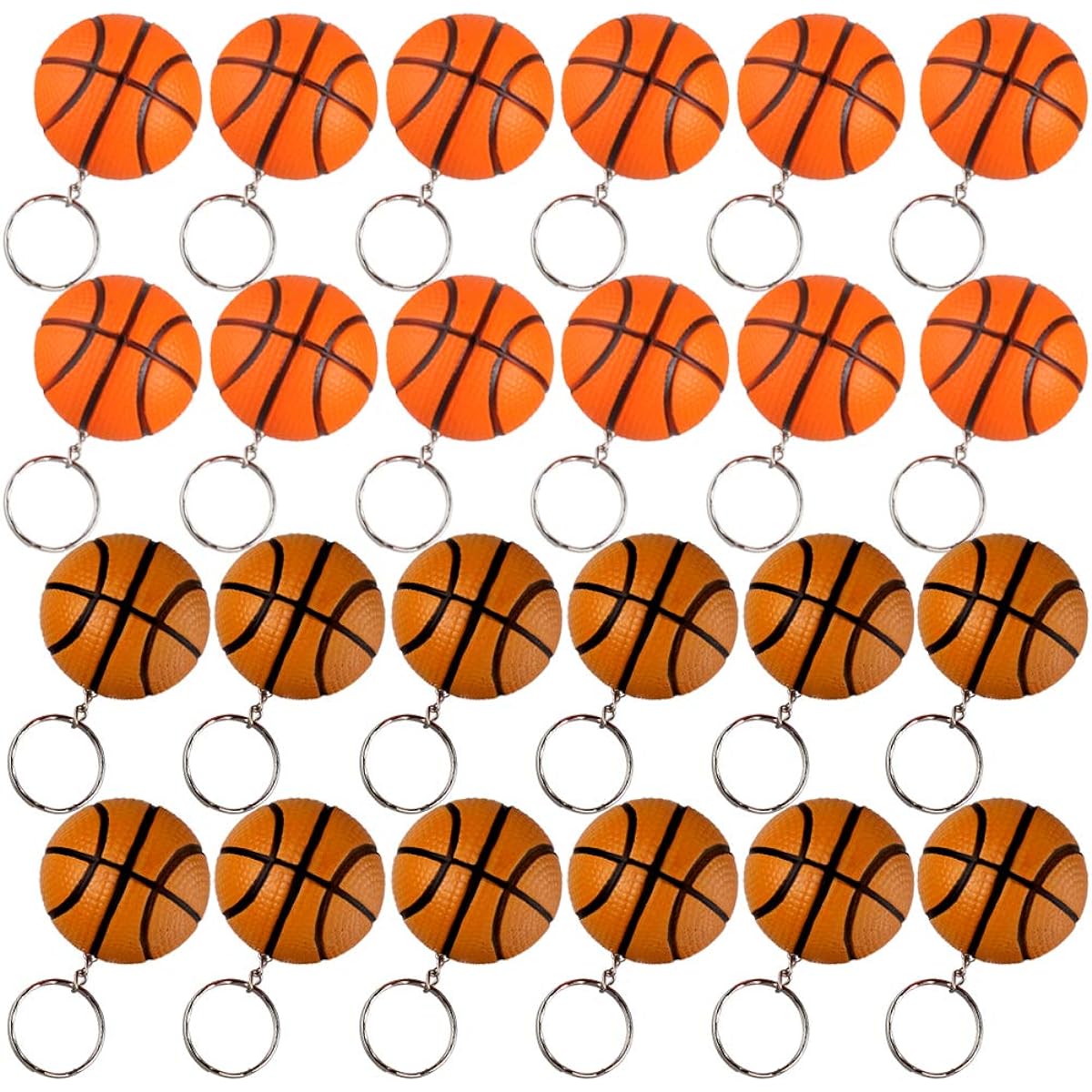 KINMAD 24 Pack Basketball Keychain Basketball Sports Stress Ball Keychain Kids Party Favors Gift School Carnival Prize (Orange & Brown)