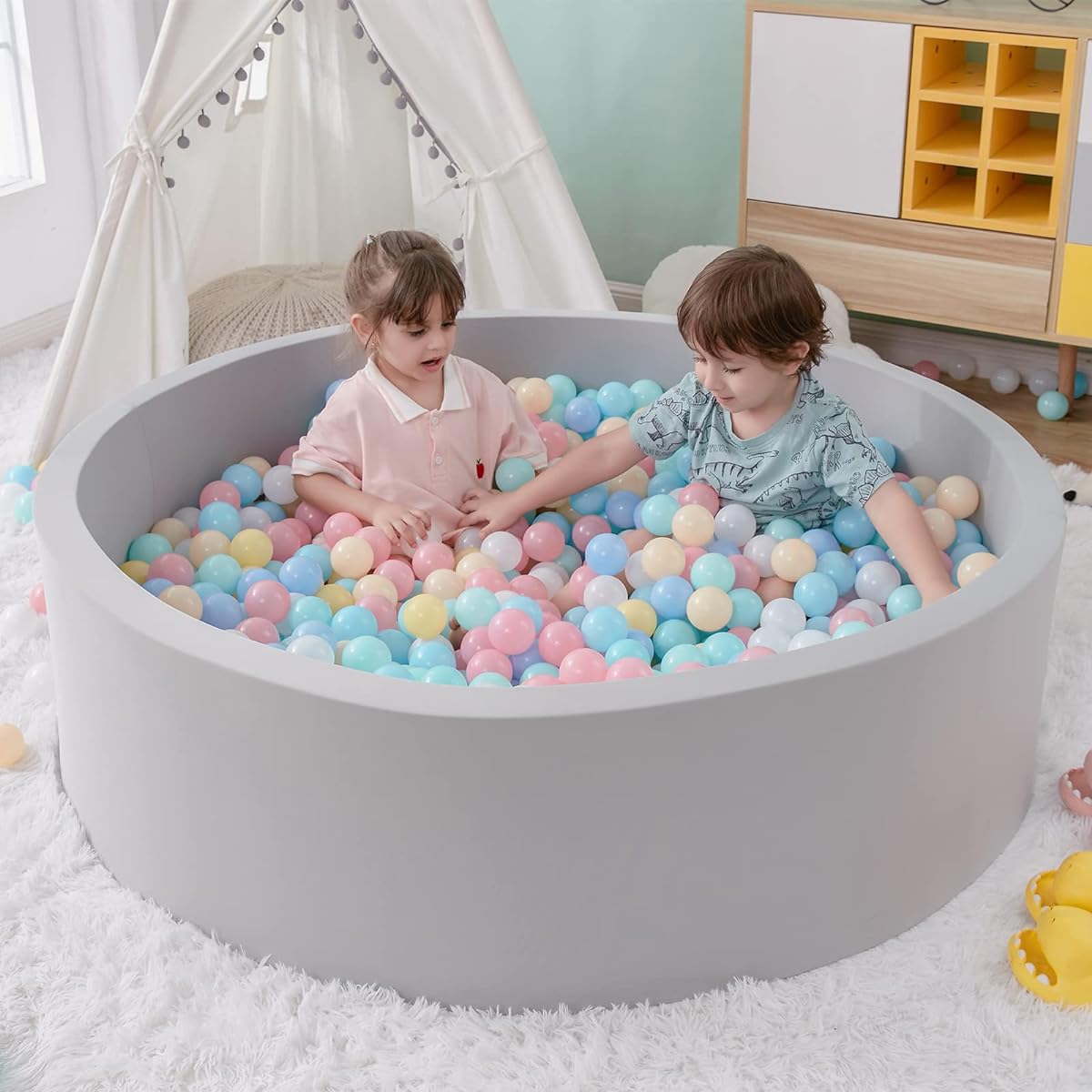 SHJADE Foam Ball Pit for Kids Toddlers 47.2" x 13.8", Kids Memory Ball Pool, Soft Round Playpen, Best Gift for Babies/Toddlers/Indoor Games (Grey)