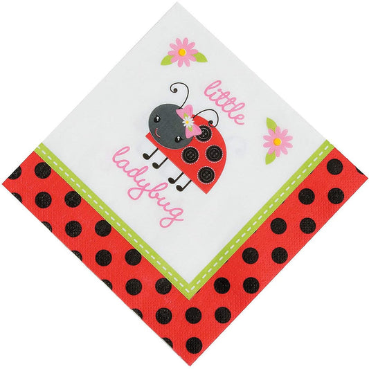16 Little Ladybug Luncheon Napkins, 6 1/2 inch folded