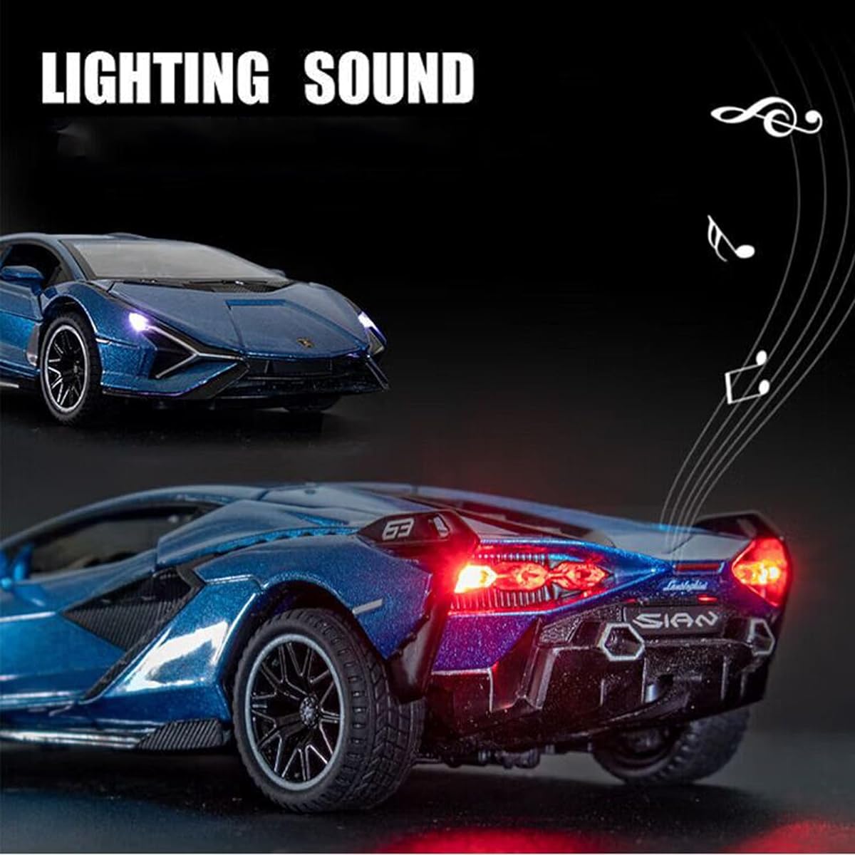 IYEAM Lambo Toy Car Sian FKP3 Diecast Car Model with Lights and Sounds Pull Back Toy Car for Boys Ages 6+ (Blue)