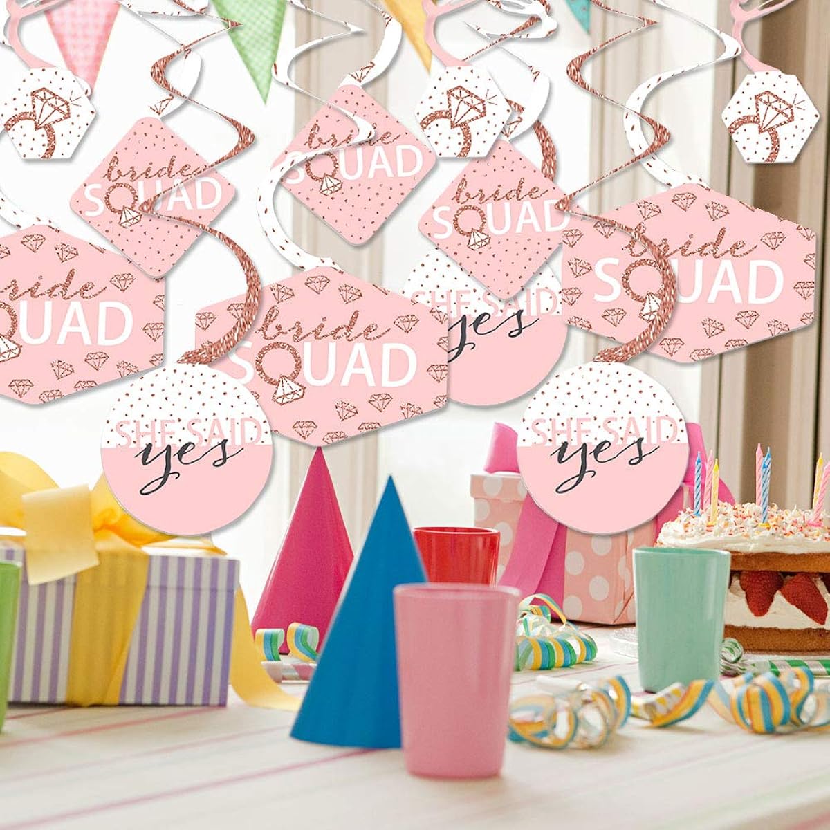 Big Dot of Happiness Bride Squad - Rose Gold Bridal Shower Bachelorette Party Hanging Decorations Swirls - Set of 40