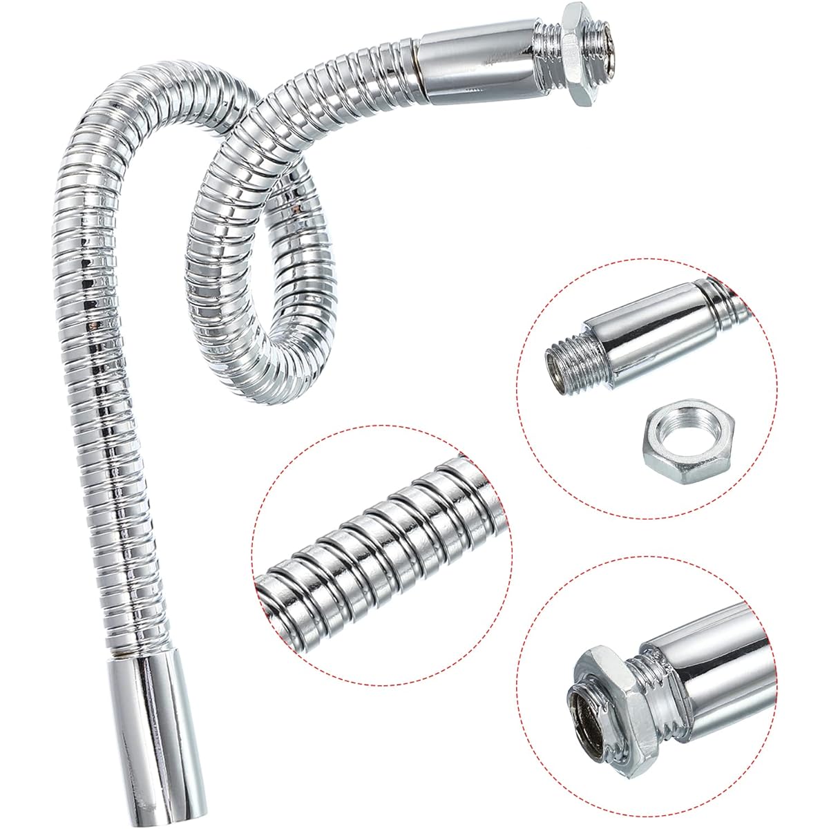 PATIKIL 11.8 Inch Microphone Gooseneck 2pcs M10 Fine Thread Metal Universal Hose Flexible Arm Gooseneck Tube Extension for Multifunctional DIY Silver Tone