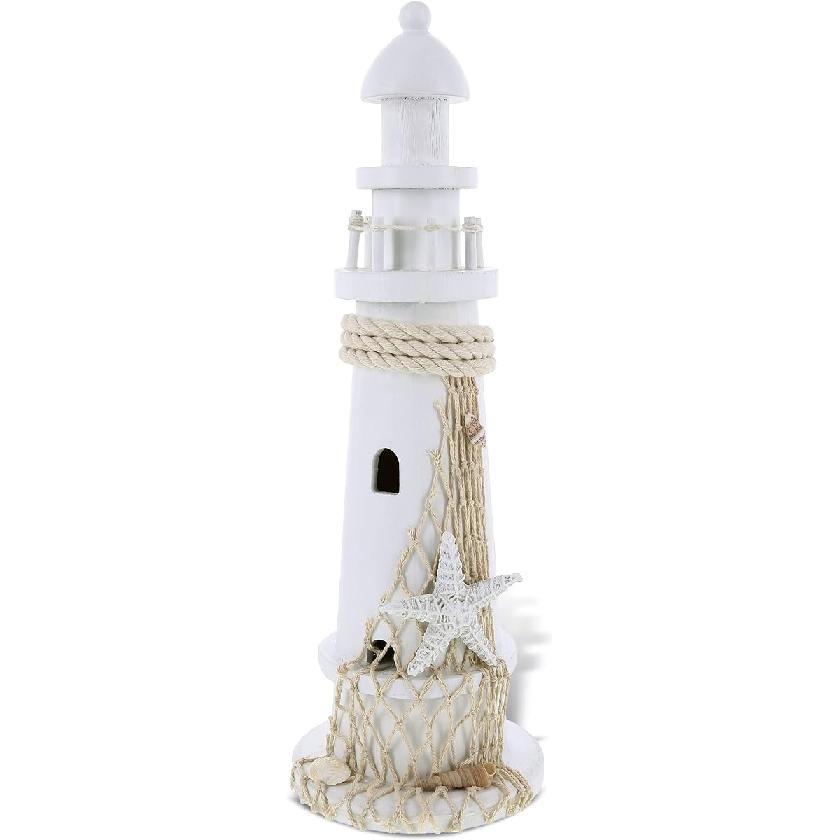 Puzzled COTA Global White Lighthouse Decor - Handcrafted and Crafted Wooden Lighthouse Decor Starfish Beach Style Tabletop Centerpiece Home Decor - 14"